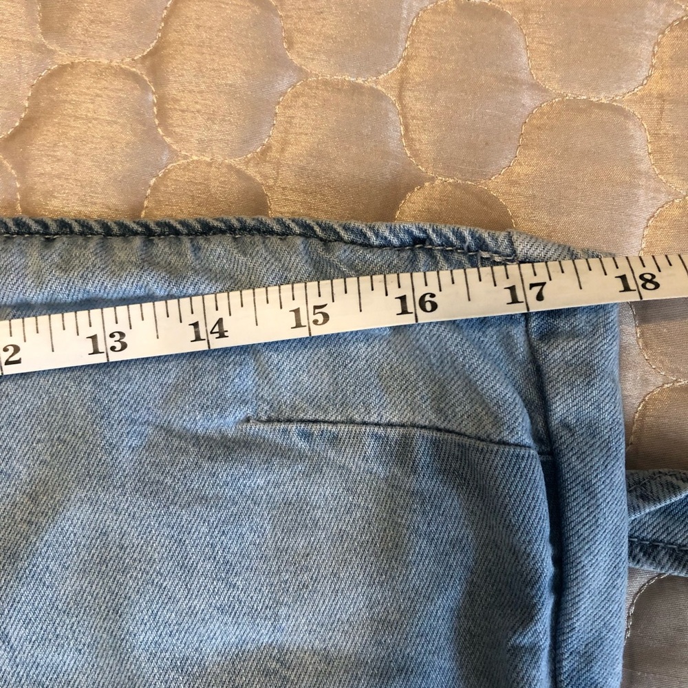 ZARA Chambray Tie Back Crop Top Small Light Wash Denim Open Back Bow Top